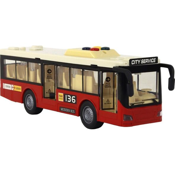 LeanToys Autobus Na Baterie Światła Dźwięki Czerwony Miejski  1:16