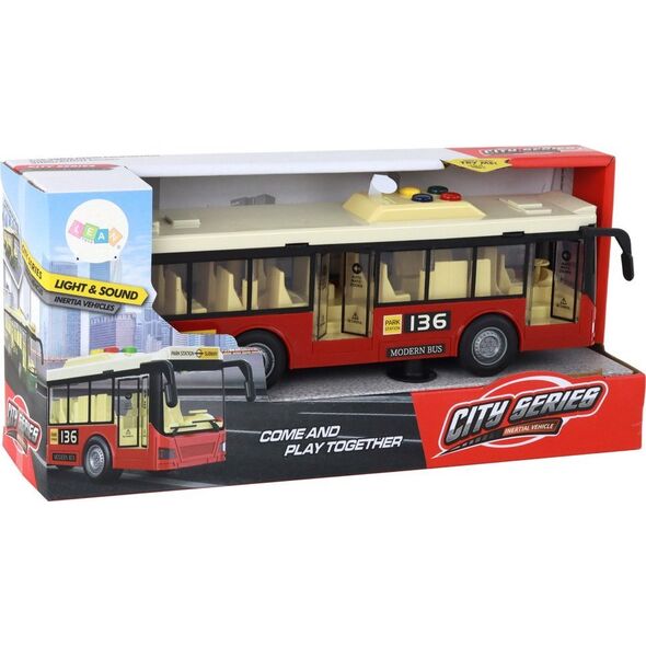 LeanToys Autobus Na Baterie Światła Dźwięki Czerwony Miejski  1:16