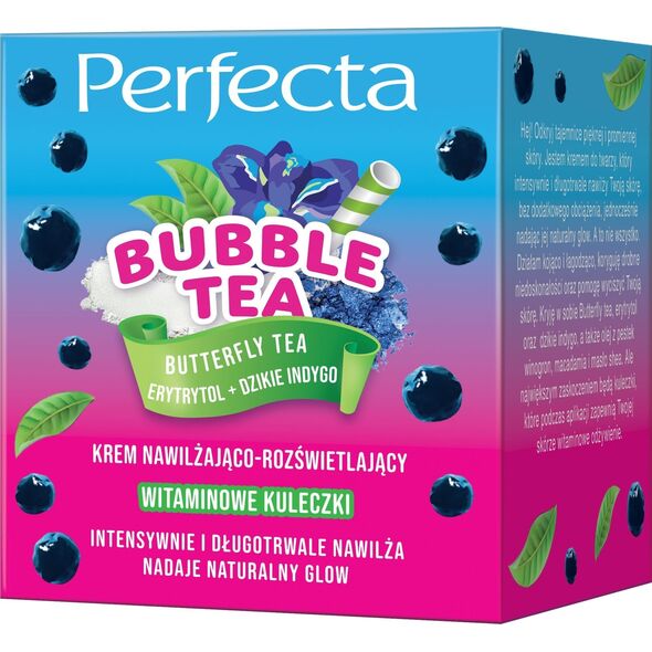 DAX PERFECTA Bubble Tea Krem do twarzy nawilżająco-rozświetlający Butterfly Tea, Erytrytol + Dzikie Indygo 50 ml