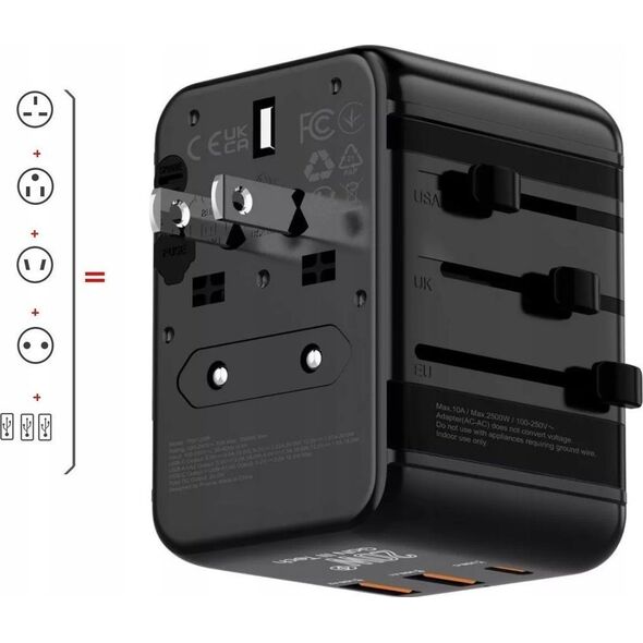 Przejściówka Wtyczka Gniazdo Adapter Podróżny USA UK EU 2x USB 1x USB-C 20W