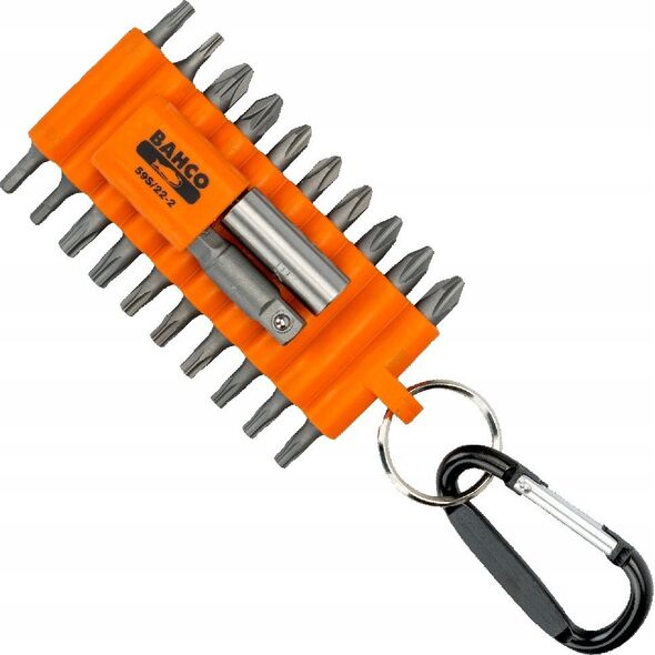 Bahco Antgaliukų rinkinys PH+PZ+TORX+HEX+2 laikikliai, 22vnt. su karabinu lanksčiojo plastiko dėkle, Bahco