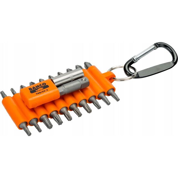 Bahco Antgaliukų rinkinys PH+PZ+TORX+HEX+2 laikikliai, 22vnt. su karabinu lanksčiojo plastiko dėkle, Bahco