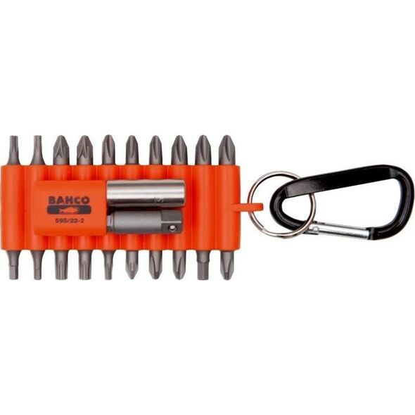 Bahco Antgaliukų rinkinys PH+PZ+TORX+HEX+2 laikikliai, 22vnt. su karabinu lanksčiojo plastiko dėkle, Bahco