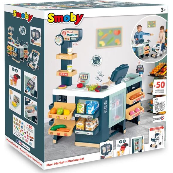 Smoby SMOBY Maximarket Wózek Elektroniczną Kasą ze Skanerem Waga i Lodówka