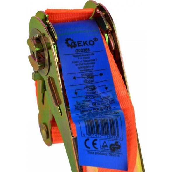 Geko PAS TRANSPORTOWY Z GRZECHOTKĄ 5M/1T/25MM (60) G02385 GEKO