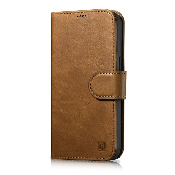 iCarer Oil Wax Wallet Anti-RFID 2in1 Apple iPhone 14 light brown