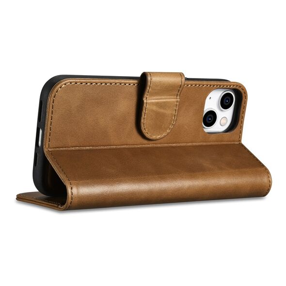 iCarer Oil Wax Wallet Anti-RFID 2in1 Apple iPhone 14 light brown