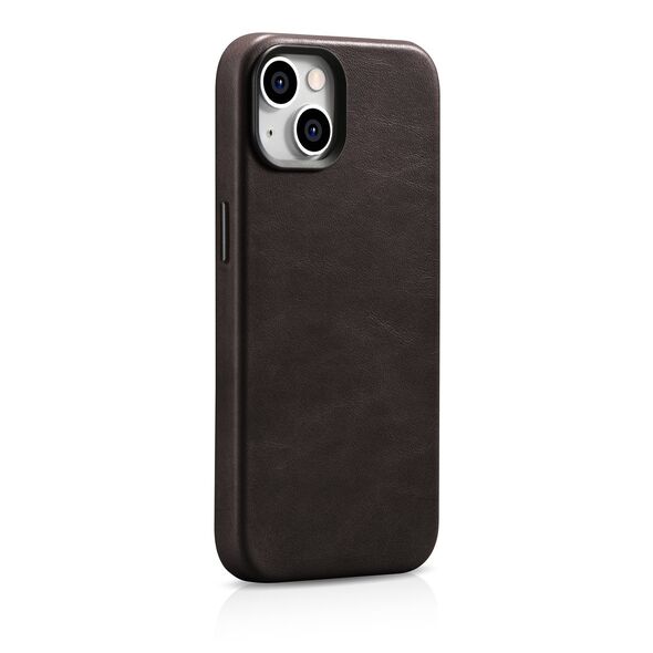 iCarer Oil Wax Premium Leather MagSafe Apple iPhone 14 dark brown