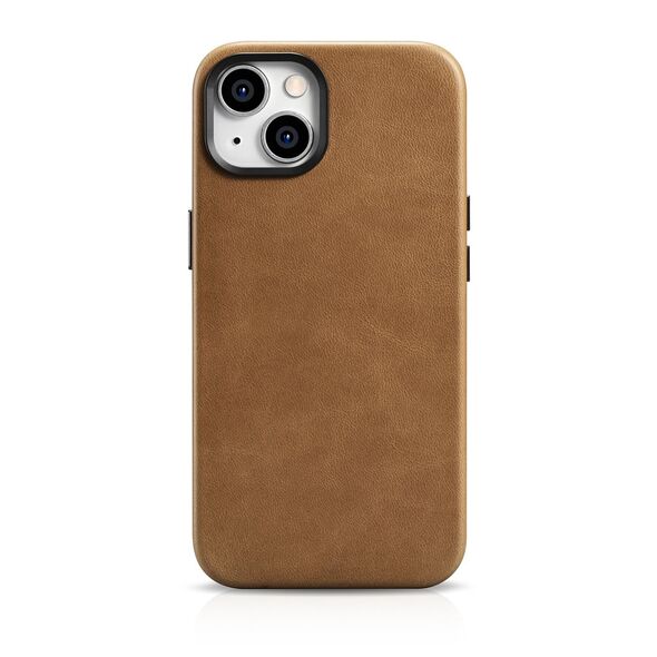 iCarer Oil Wax Premium Leather MagSafe Apple iPhone 14 light brown