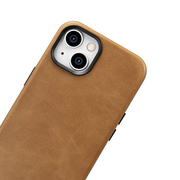iCarer Oil Wax Premium Leather MagSafe Apple iPhone 14 light brown