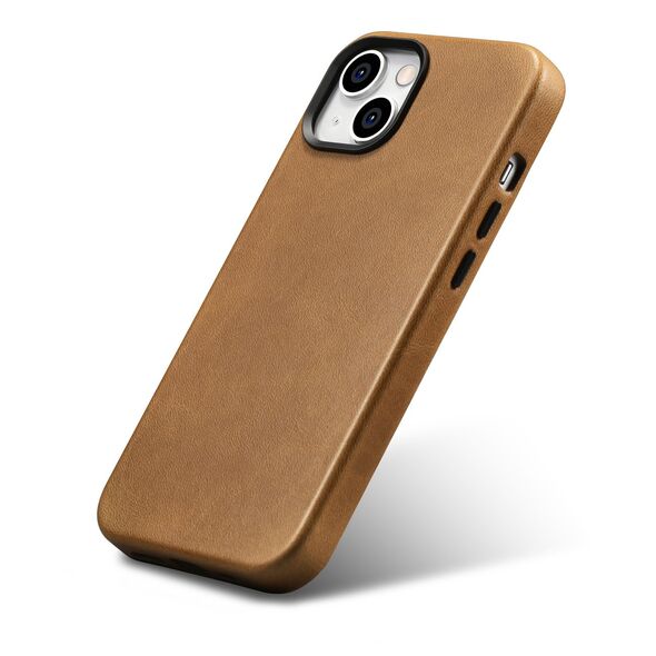 iCarer Oil Wax Premium Leather MagSafe Apple iPhone 14 light brown