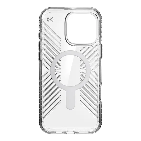 Speck Presidio Perfect-Clear Grip ClickLock & MagSafe Apple iPhone 16 Pro Max (Clear / Chrome Finish / Serene Silver)