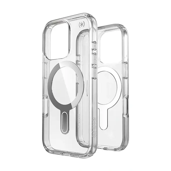 Speck Presidio Perfect-Clear ClickLock & MagSafe Apple iPhone 16 Pro (Clear / Chrome Finish / Serene Silver)