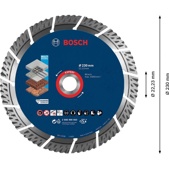 Bosch Diamentowa tarcza tnąca EXPERT MultiMaterial 230 x 22,23 x 2,4 x 15 mm