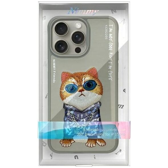 Nimmy iPhone 15 Pro Max 6.7" case gray/grey Glasses Cool Cat