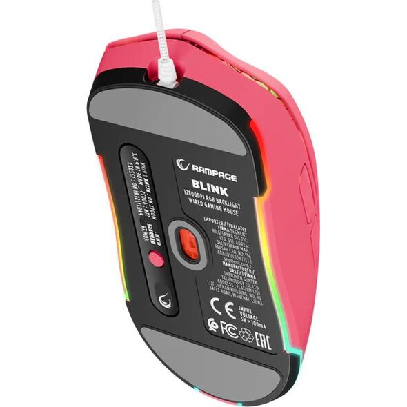 Rampage BLINK myszka gamingowa przewodowa USB, 12800 DPI, RGB, sensor optyczny, różowa