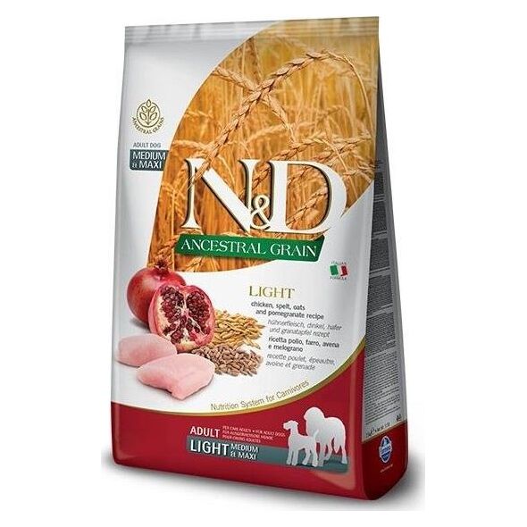 Farmina FARMINA N&D ANCESTRAL GRAIN DOG LIGHT - CHICKEN, SPELT,OATS AND POMEGRANATE ADULT MEDIUM & MAXI 12kg