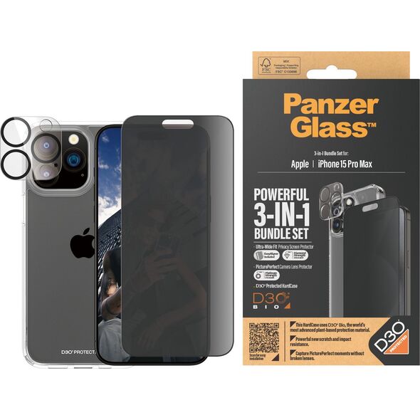 PanzerGlass PanzerGlass iPhone 15 Pro Max 3-in-1 Privacy Pack