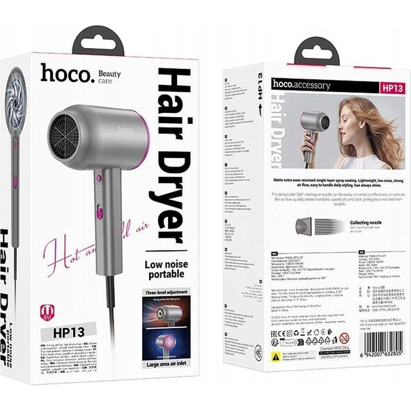 Suszarka Hoco HOCO suszarka do włosów z ciepłym i zimnym powietrzem HP13 czerwony róż