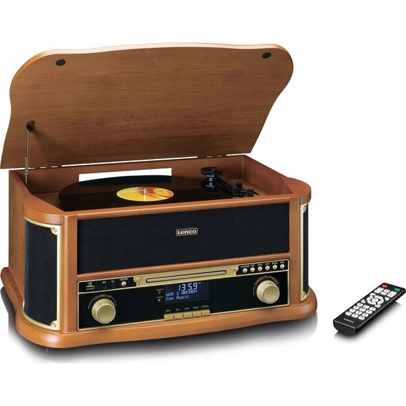 Gramofon Lenco LENCO TCD-2571 Plattenspieler Holzgeh. USB Kassette DAB+, Holz