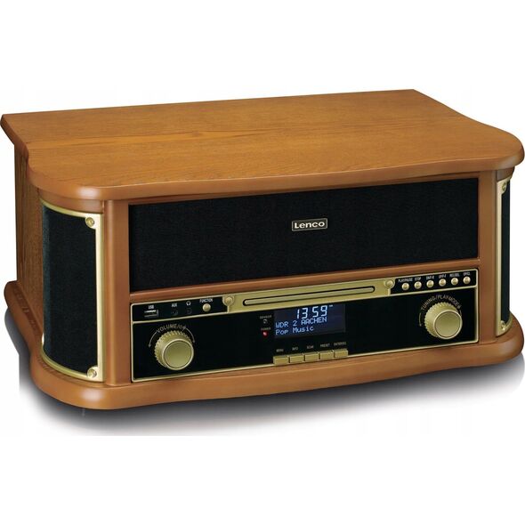 Gramofon Lenco LENCO TCD-2571 Plattenspieler Holzgeh. USB Kassette DAB+, Holz