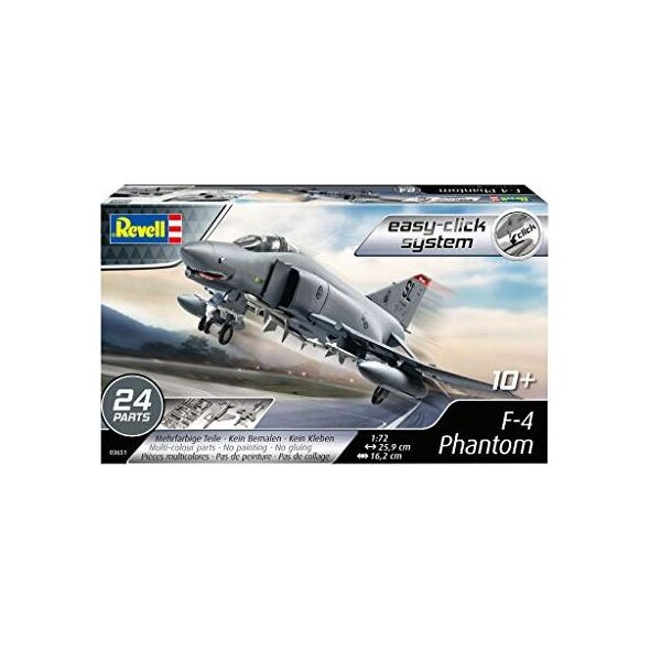 Revell Revell Easy-Click 03651 F-4 Phantom - zestaw modelarski dla początkujących z systemem Easy-Click, wielokolorowy