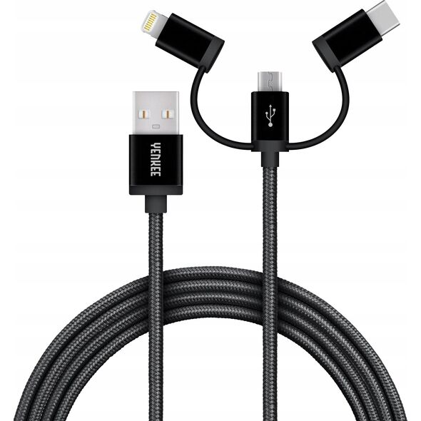 Kabel USB Yenkee USB-A - USB-C + microUSB + Lightning 1 m Czarny (YCU 400BK)