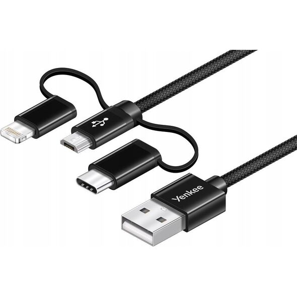 Kabel USB Yenkee USB-A - USB-C + microUSB + Lightning 1 m Czarny (YCU 400BK)