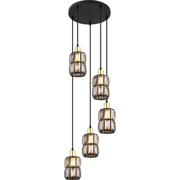 Lampa wisząca Globo Wisząca lampa Wolli 15761-5B crystal czarna przydymiona