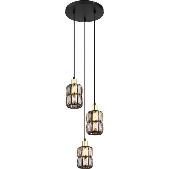 Lampa wisząca Globo Lampa wisząca Wolli 15761-3B kaskda czarna przydymiona