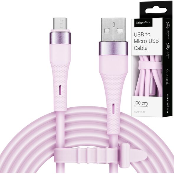Kabel USB Kruger&Matz USB-A - microUSB 1 m Różowy (KM1270-1P)