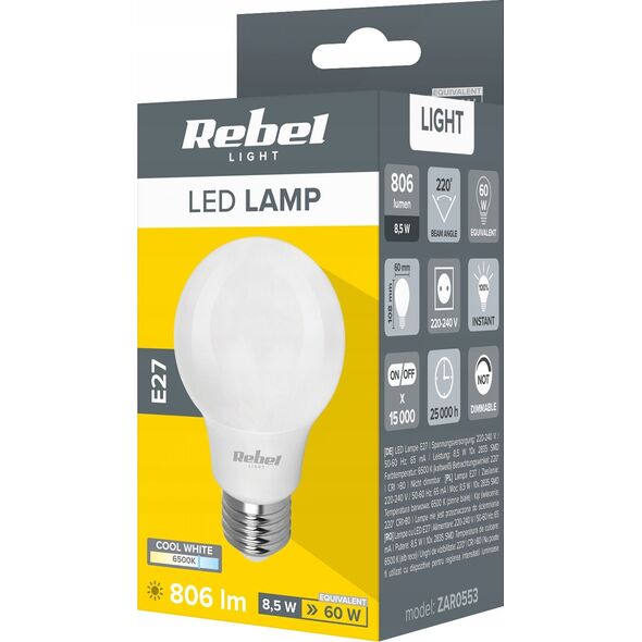 Rebel Lampa Led Rebel A60  8,5W  6500K, 230V