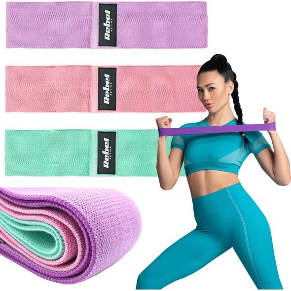 Rebel Zestaw gum do ćwiczeń materiałowy - Mini Band M, 27-55 kg, 3 gumy materiałowe, REBEL ACTIVE