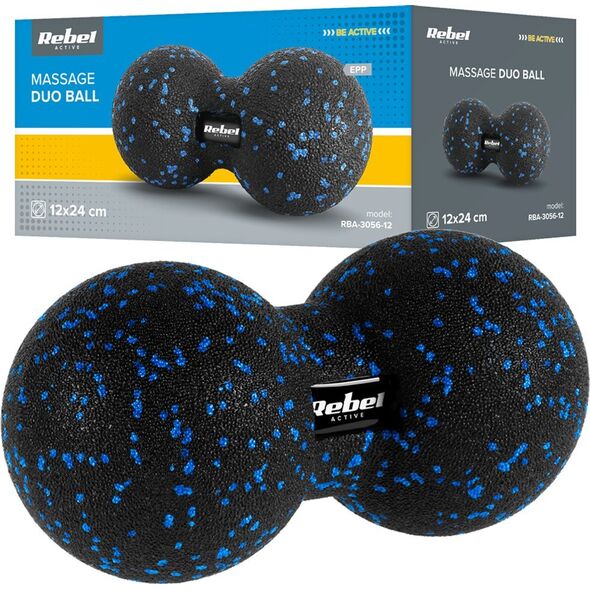 Rebel Duoball podwójna piłka do masażu 12cm, kolor czarno-niebieski, materiał EPP, REBEL ACTIVE