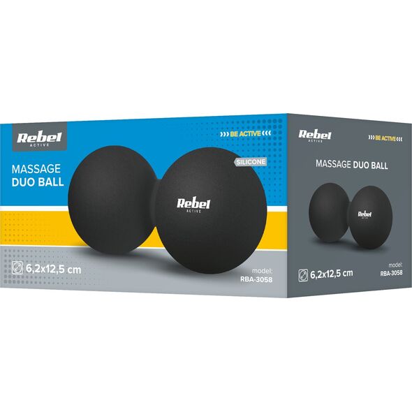 Rebel Duoball podwójna piłka do masażu 6.2cm, kolor czarny, materiał silikon, REBEL ACTIVE