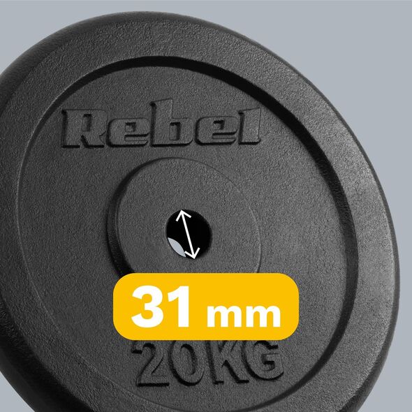 Rebel Obciążenie żeliwne 20kg, otwór 31mm, talerz klasyczny, REBEL ACTIVE