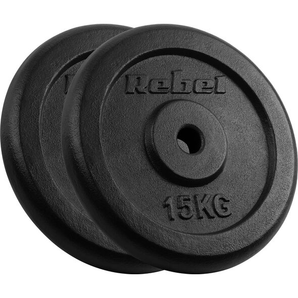 Rebel Zestaw obciążeń żeliwnych 2x15kg, otwór 31mm, talerz klasyczny, REBEL ACTIVE