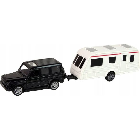 LeanToys Zestaw Pojazdów Jeep Czarny Przyczepa Kempingowa Metalowe Elementy