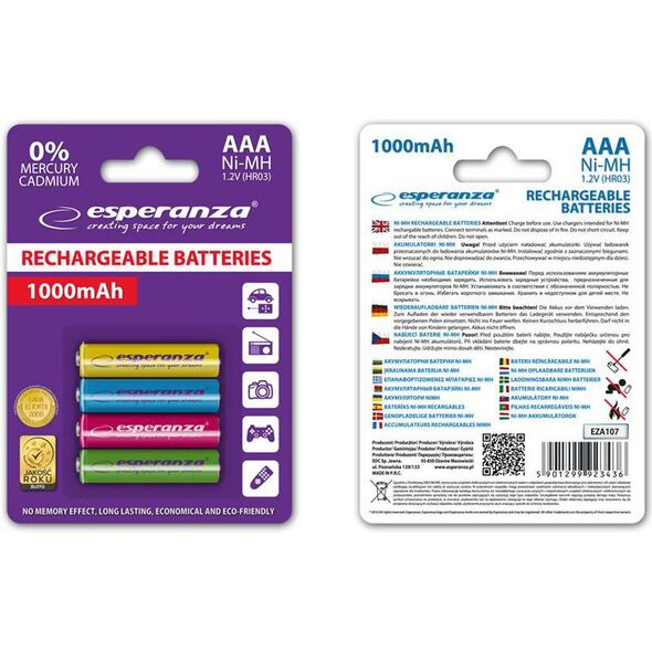 Esperanza Akumulator mix AAA / R03 1000mAh 4 szt.