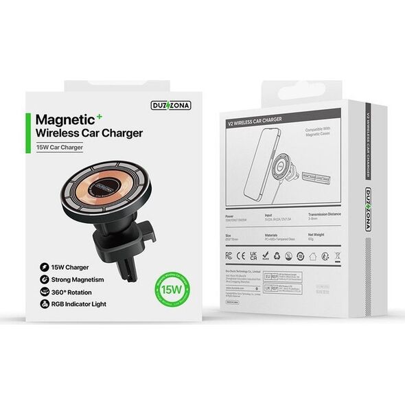 Duzzona DUZZONA V2 - uchwyt samochodowy indukcyjny do kratki kompatybilny z MagSafe 15W czarny
