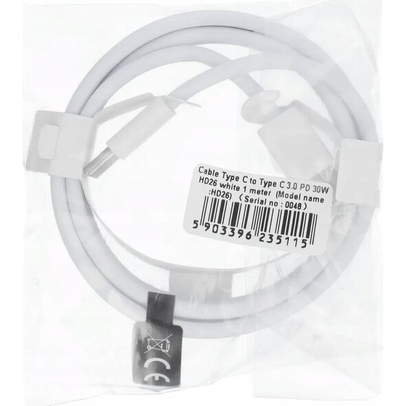 Kabel USB OEM Kabel Typ C do Typ C PD QC3.0 3A 30W HD26 1 m biały