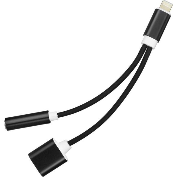 Adapter USB Partner Tele.com Lightning - Jack 3.5mm + Lightning Czarny  (5901737398789)