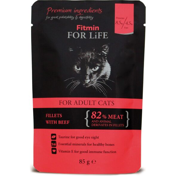Fitmin  For life saszetka fileciki z wołowiną w sosie dla kotów 85g