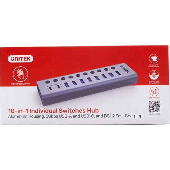 HUB USB Unitek Unitek Hub USB C/USB A 10w1 5Gbps z włącznikami portów