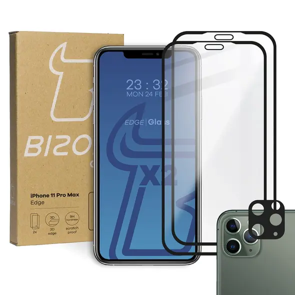 Bizon Glass Edge CF tempered glass - [2 PACK] + lens protection Apple iPhone 11 Pro Max black