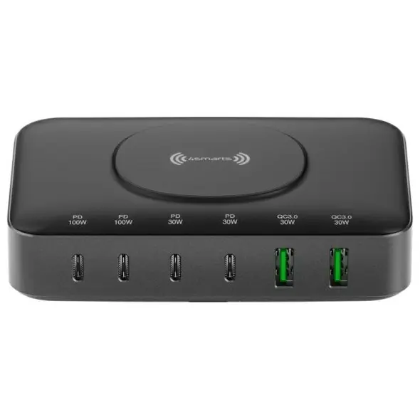 4smarts 7-in-1 charging station 100W with wireless charging black-grey