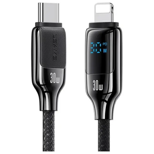 USAMS US-SJ741 cable USB-C / Lightning 30W 1.2m Digital Display Zinc Alloy Fast Charging Data Cable HX Series