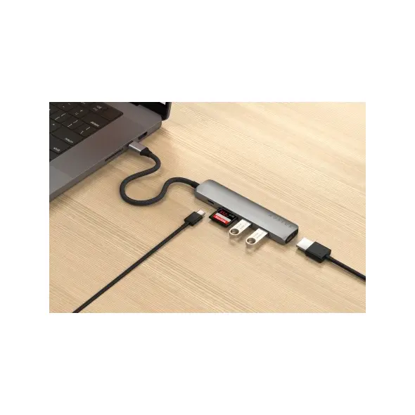 Satechi 6-in-1 HUB USB-C Slim Multiport Adapter USB-C / 2xUSB-A, USB-C, 4K HDMI, card reader space grey