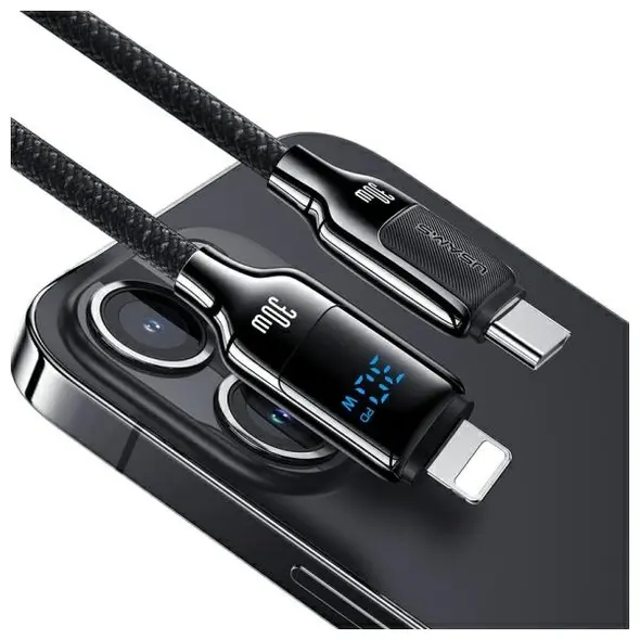 USAMS US-SJ741 cable USB-C / Lightning 30W 1.2m Digital Display Zinc Alloy Fast Charging Data Cable HX Series