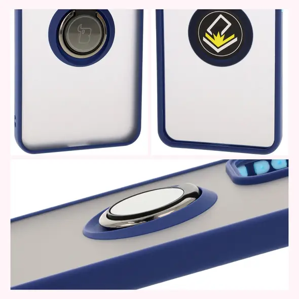 Bizon Case Hybrid Ring Oppo Reno 12 Pro smoky with a navy blue frame
